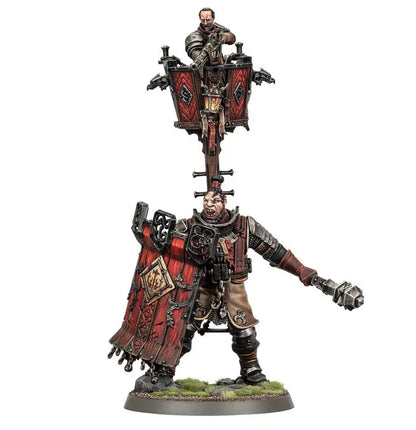 Miniature War Banner Bearer from Warhammer SPEARHEAD Cities of Sigmar Fusiliers on round bases