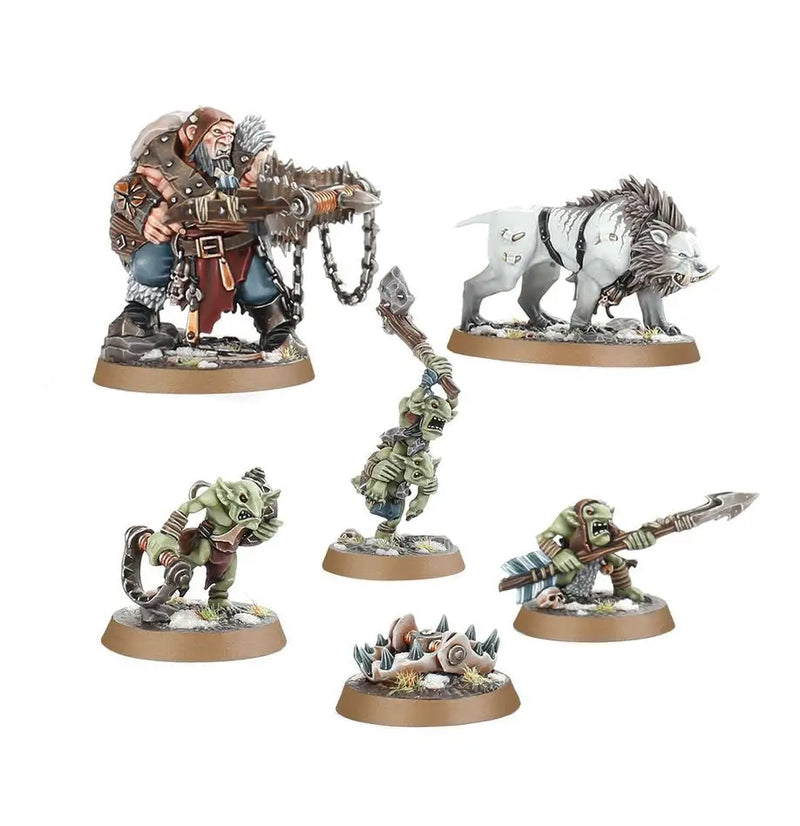 Warhammer miniatures from Warhammer SPEARHEAD OGOR MAWTRIBES featuring Gnoblar Scraplauncher on round bases