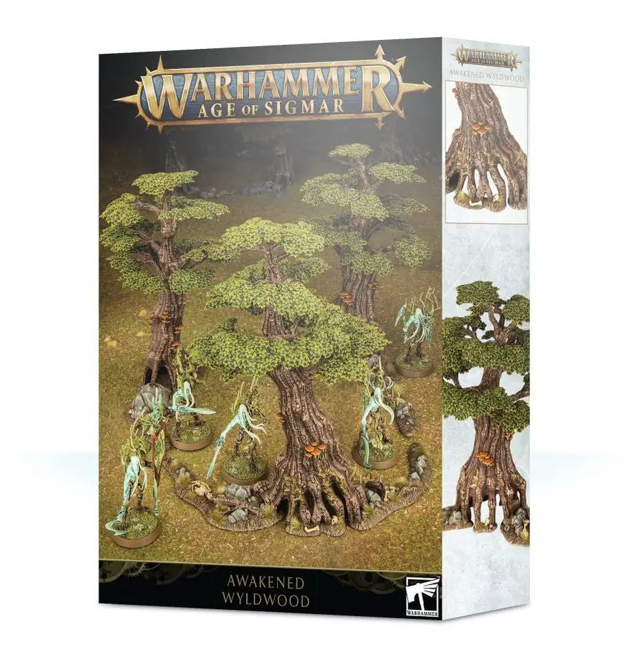Boxed Warhammer Age of Sigmar Awakened Wyldwood miniature terrain set for Sylvaneth tabletop gaming