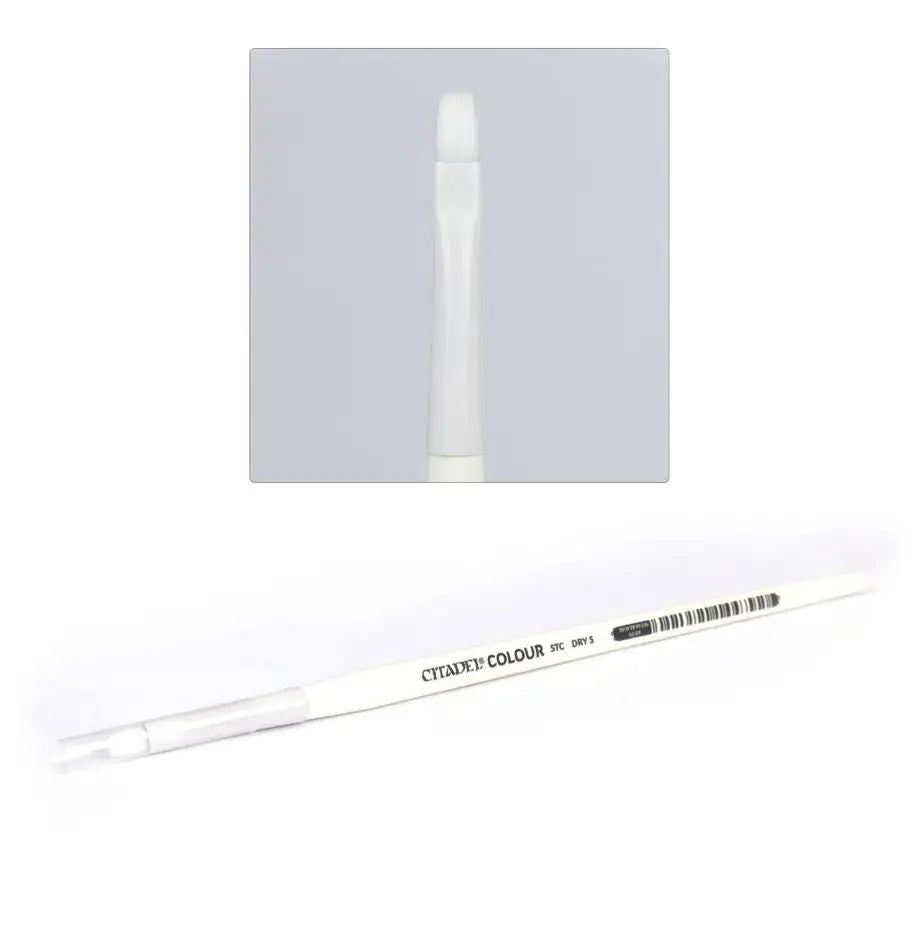White Citadel Colour dry brush with flat rounded tip for Warhammer painting tasks