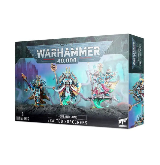 Boxed set of three Warhammer 40,000 Thousand Sons Exalted Sorcerers miniatures for tabletop gaming