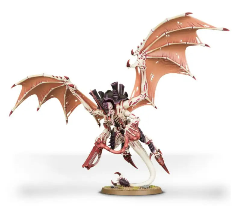Warhammer Tyranids Hive Tyrant miniature with wings, dark carapace, and red weaponry