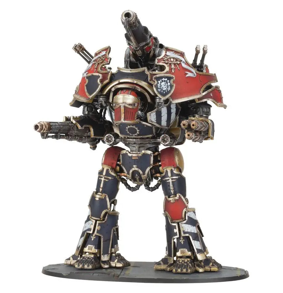 Red and grey Warbringer Nemesis Titan with heavy weaponry and Quake Cannon