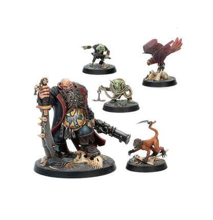 Miniature gaming figurines of a Dwarf Warrior and companions for Warhammer Underworlds