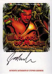 Stylized artwork of a red-skinned figure with horns on Warlord of Mars Trading Card by Stephen Sadowski