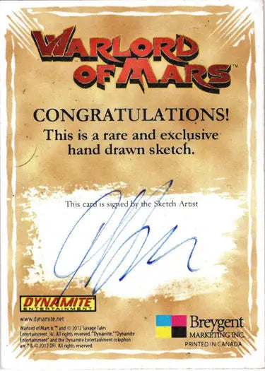 Signed Warlord of Mars Sketch Card by Jim Kyle featuring rare hand-drawn sketch