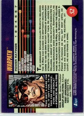 Warpath - 1992 Impel Marvel Universe - NM - #52 - Marvel Card Single