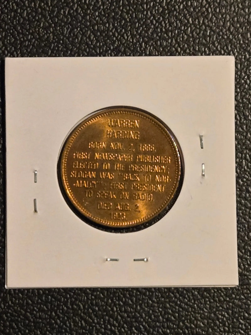 Warren Harding Shell Presidential Coin Game Token Facts on the Back 1921-1923 - Coins & Currency