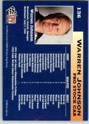 Warren Johnson - 1992 Pro Set NHRA - #136 - Racing - Racing Card Single