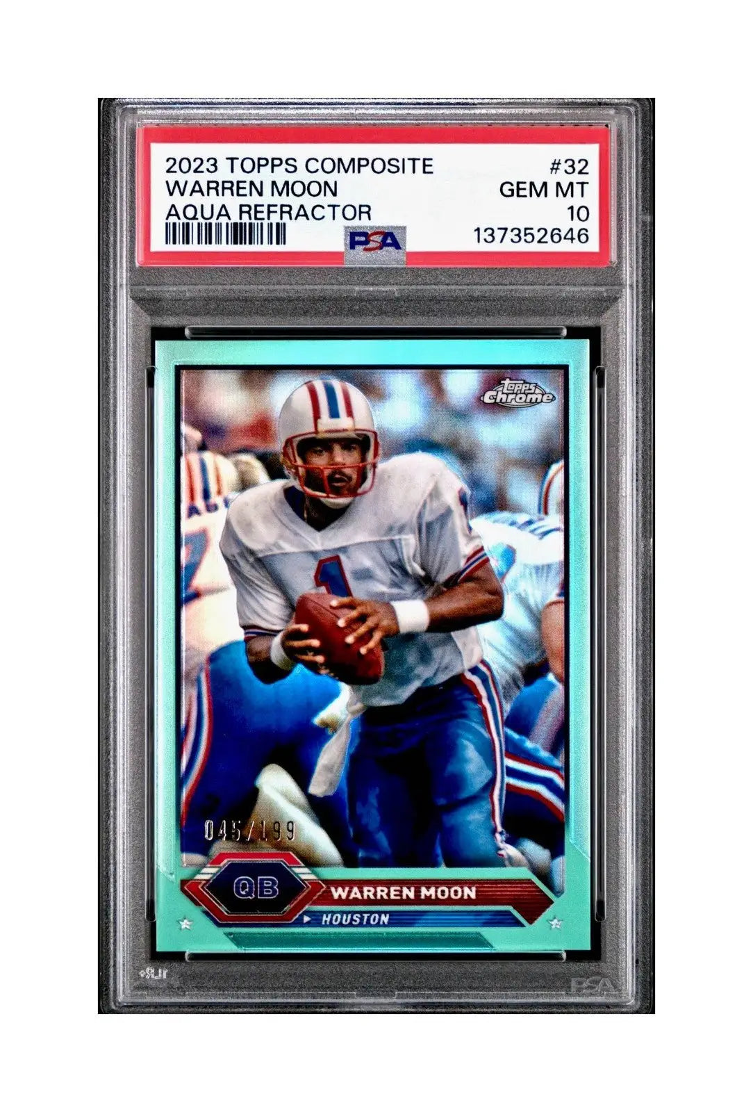 Warren Moon 2023 Topps Chrome #32 045/199 Aqua Refractor PSA 10 Gem Mint