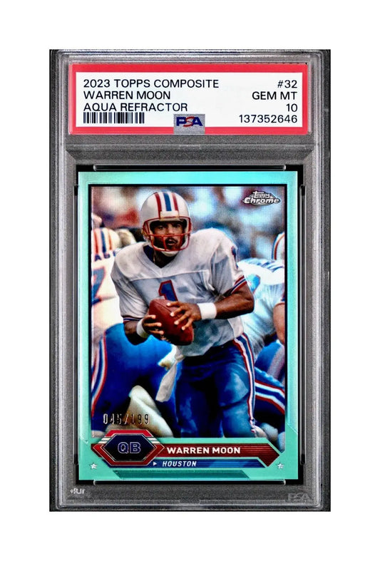 Warren Moon 2023 Topps Chrome #32 045/199 Aqua Refractor PSA 10 Gem Mint