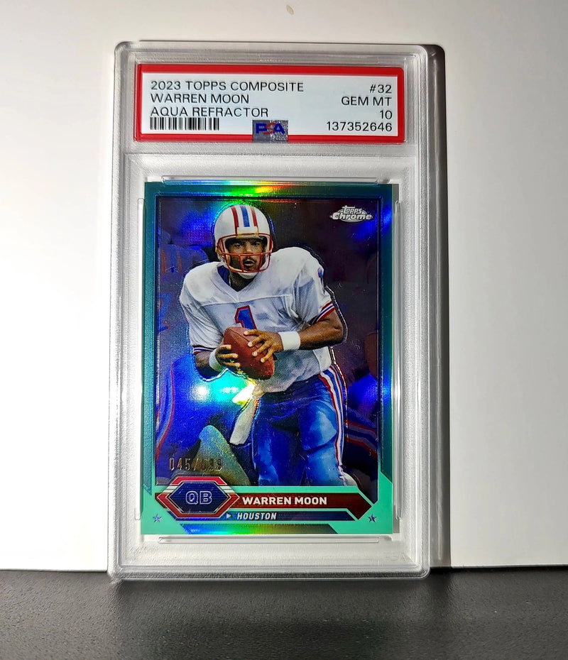 Warren Moon 2023 Topps Chrome #32 045/199 Aqua Refractor PSA 10 Gem Mint