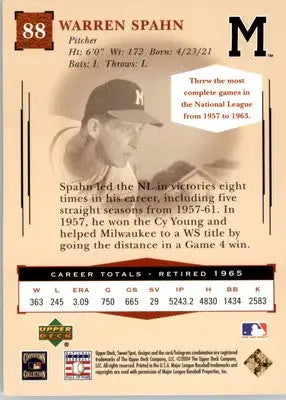 Warren Spahn - 2004 Upper Deck Sweet Spot Classic - #88 - Baseball - Baseball Card Single