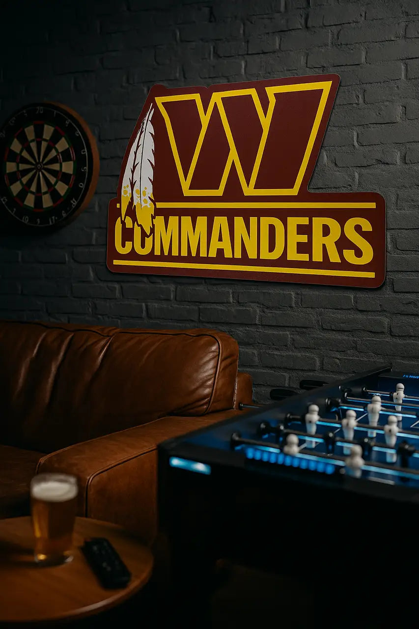 Washington Commanders wall logo sign for NFL fan decor and man cave display
