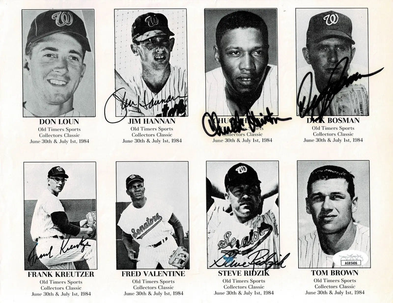 Washington Senators Old Timers Auto Bosman Hannan Hinton Ridzik Kreutzer JSA - Sports Memorabilia