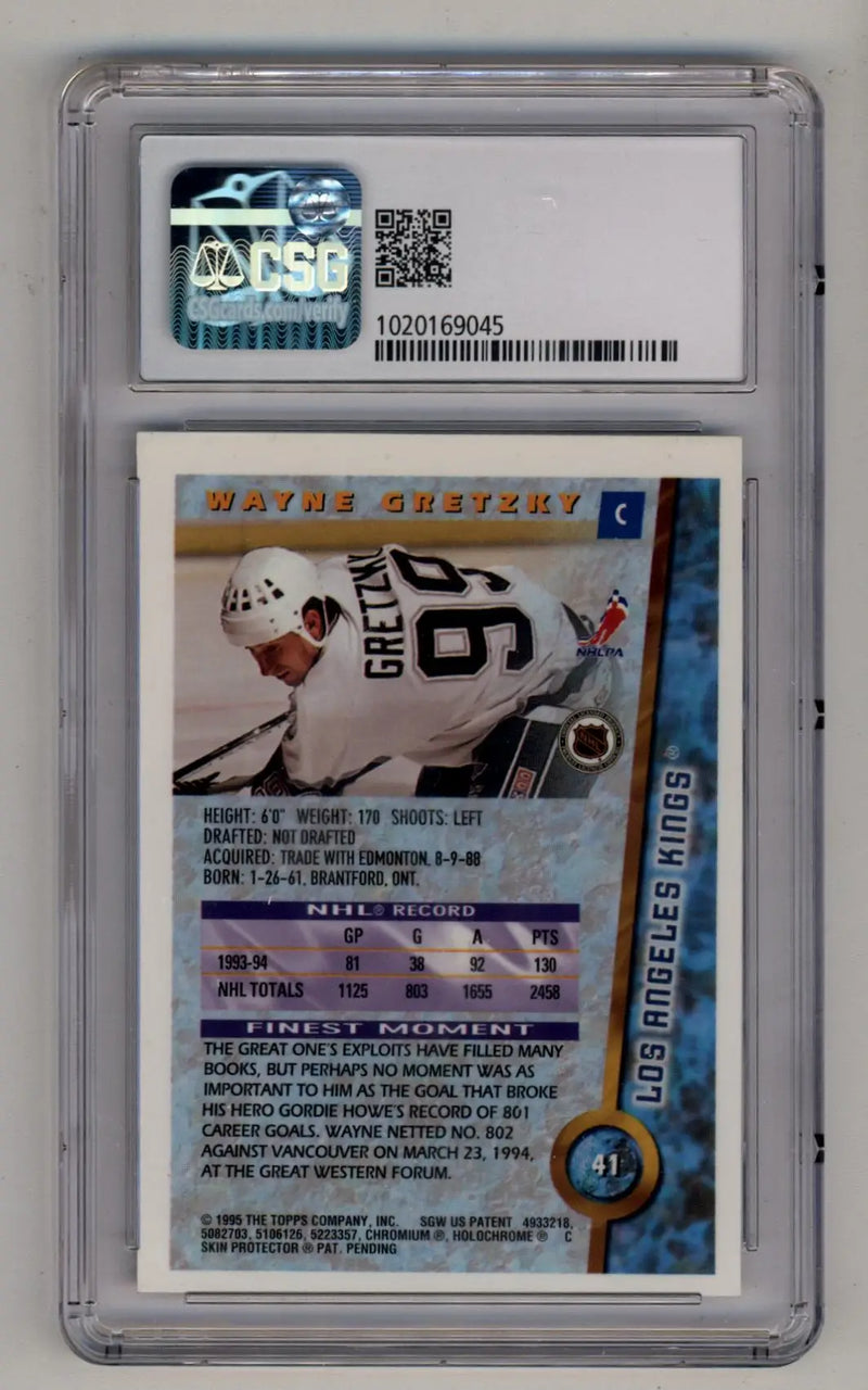Wayne Gretzky 1994-95 Finest Refractor w/ coating #41 CSG 8 Near Mint/Mint - Hockey Card Single