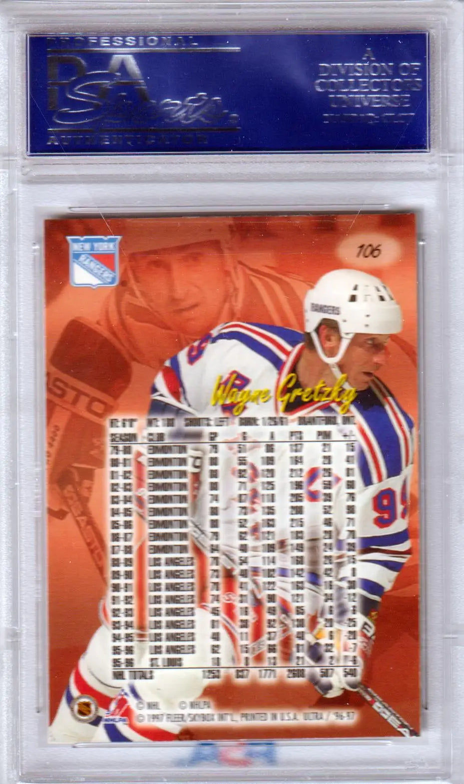 Wayne Gretzky hockey card from Fleer Ultra 1996-97 PSA 10 GEM MINT Columbia Hobby