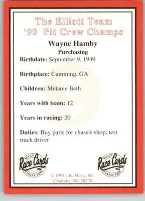 Wayne Hamby - 1991 Maxx The Bill Elliott Team - #NNO - Racing - Racing Card Single