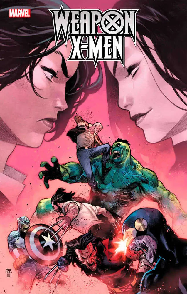 Comic book cover for Weapon X-Men #3 with superheroes and pink backdrop, ideal for trading cards