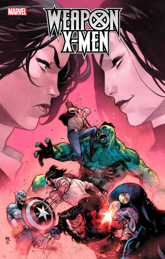 Comic book cover for Weapon X-Men #3 with superheroes and pink backdrop, ideal for trading cards