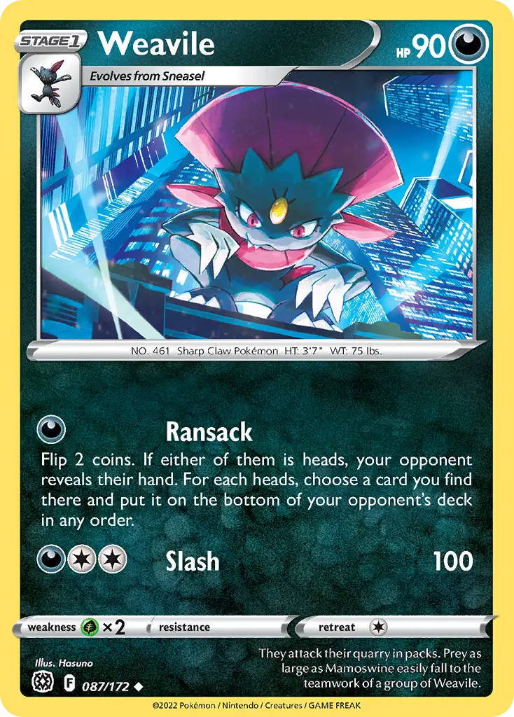 Weavile - Brilliant Stars - 087/172 - Reverse Holo LP Pokemon - Pokémon Card Single