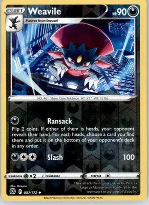 Weavile - Brilliant Stars - 087/172 - Reverse Holo LP Pokemon - Pokémon Card Single