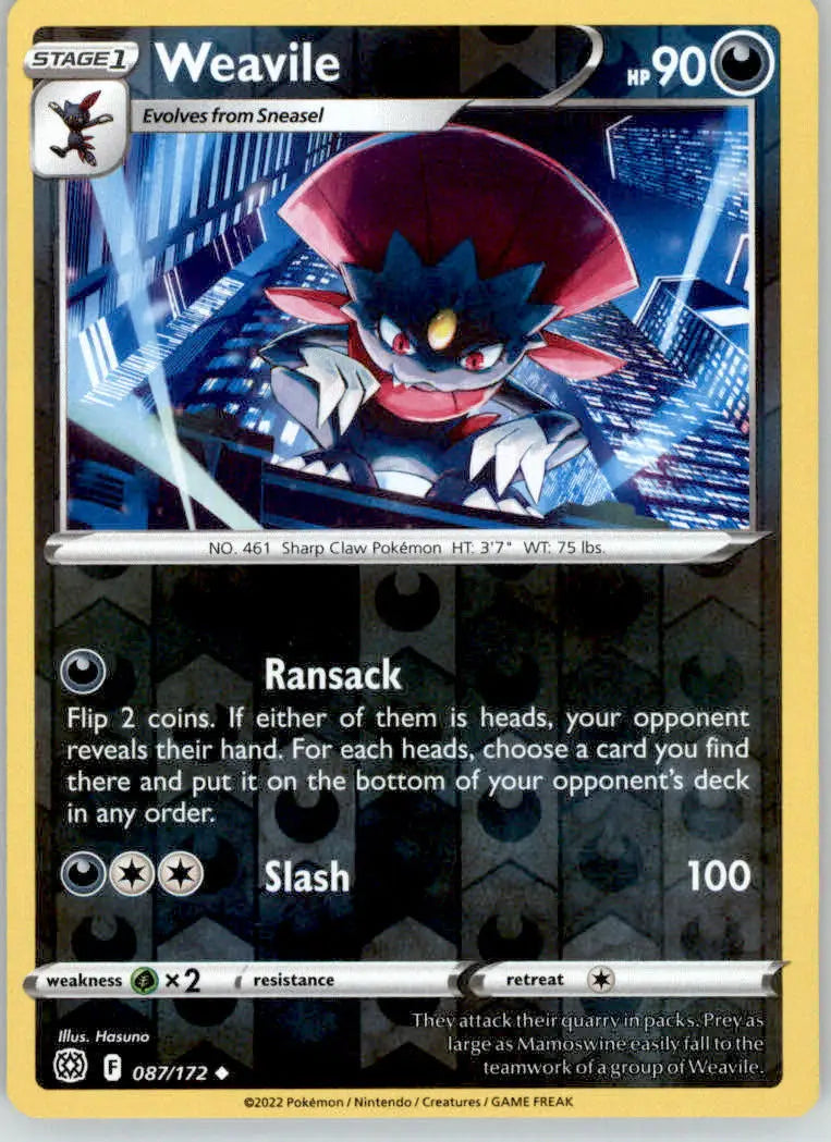 Weavile - Brilliant Stars - 087/172 - Reverse Holo LP Pokemon - Pokémon Card Single