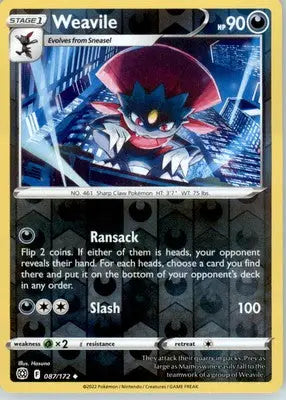 Weavile - SWSH09: Brilliant Stars - Reverse Holo LP - #087/172 - Pokémon Card Single