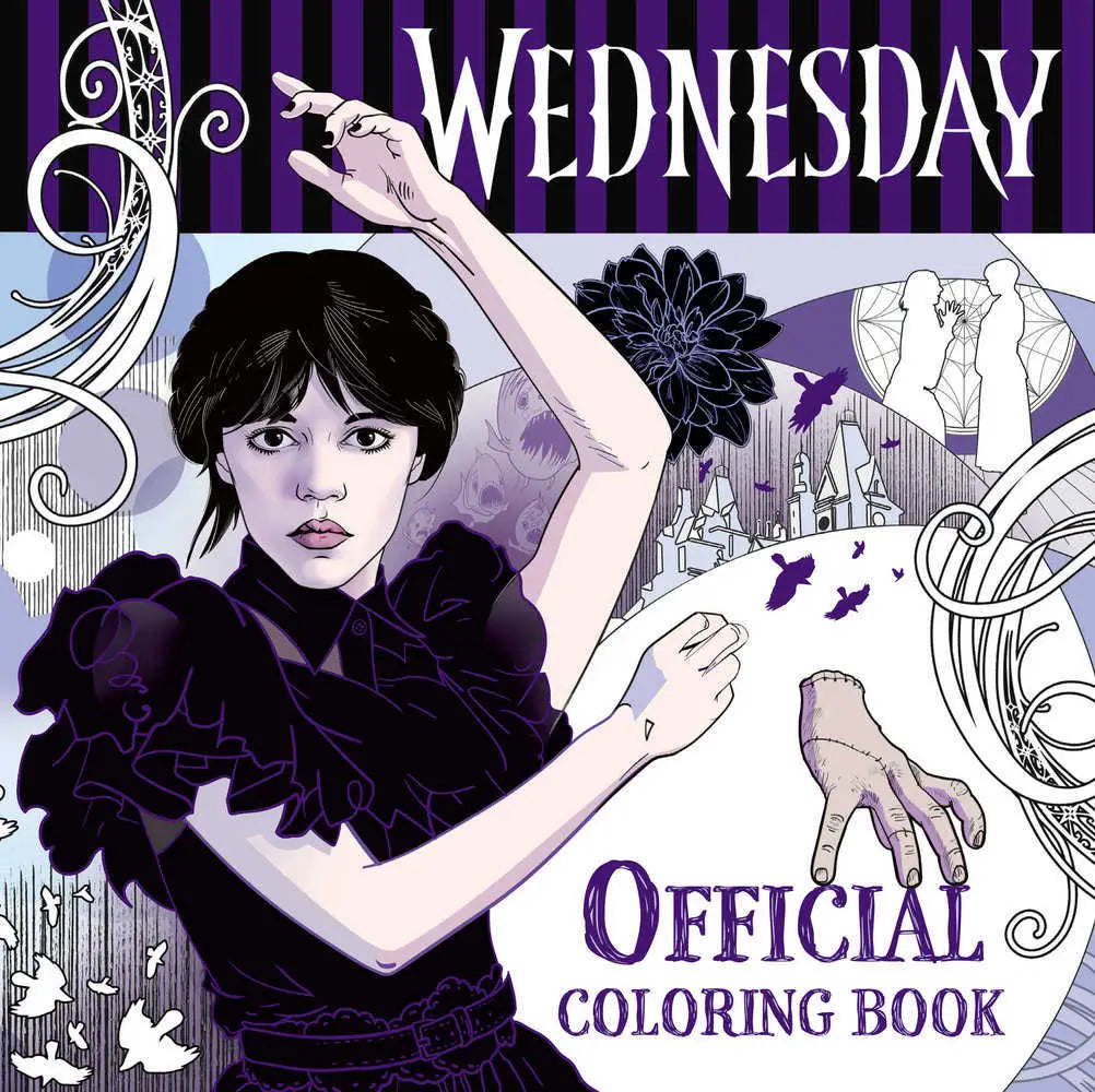 Wednesday Official Coloring Book featuring Nevermore Academy characters for fans of Wednesday Addams