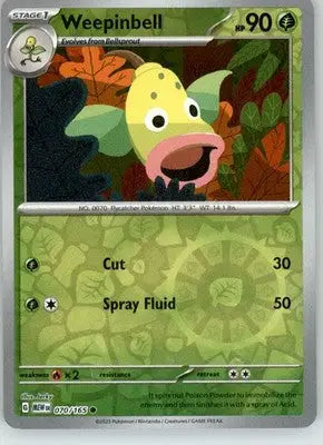 Weepinbell - 151 - 070/165 - Reverse Holo NM Pokemon - Pokémon Card Single