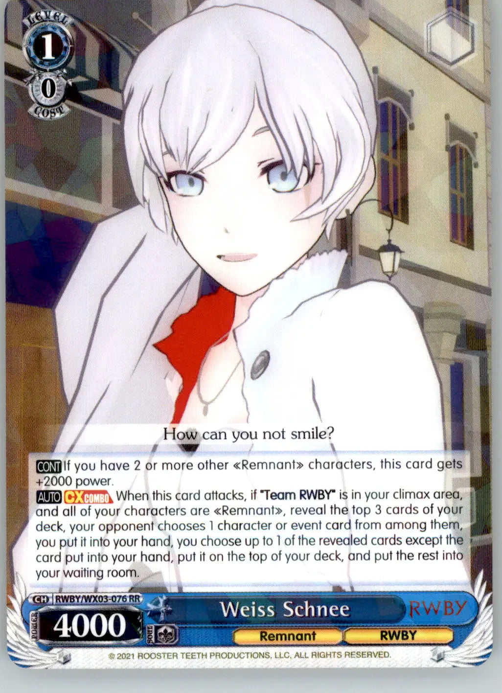 Weiss Schnee - RWBY - RWBY/WX03-076 RR - NM Weiss Schwarz