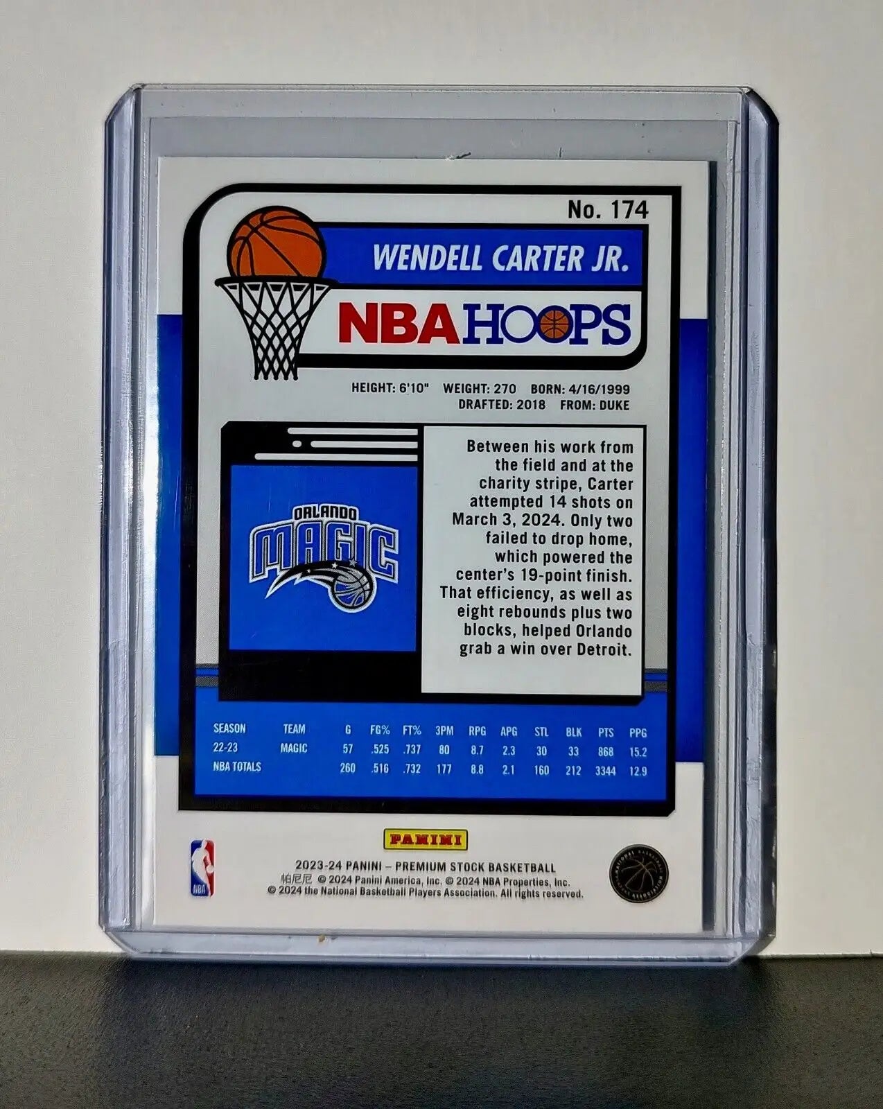 Wendell Carter Jr. 2023-24 Panini Premium Stock NBA Hoops #174 Card Magic - Basketball Card Single