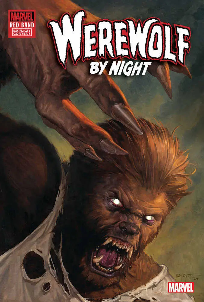 Snarling Werewolf with glowing eyes on Werewolf By Night: Red Band #1 comic cover