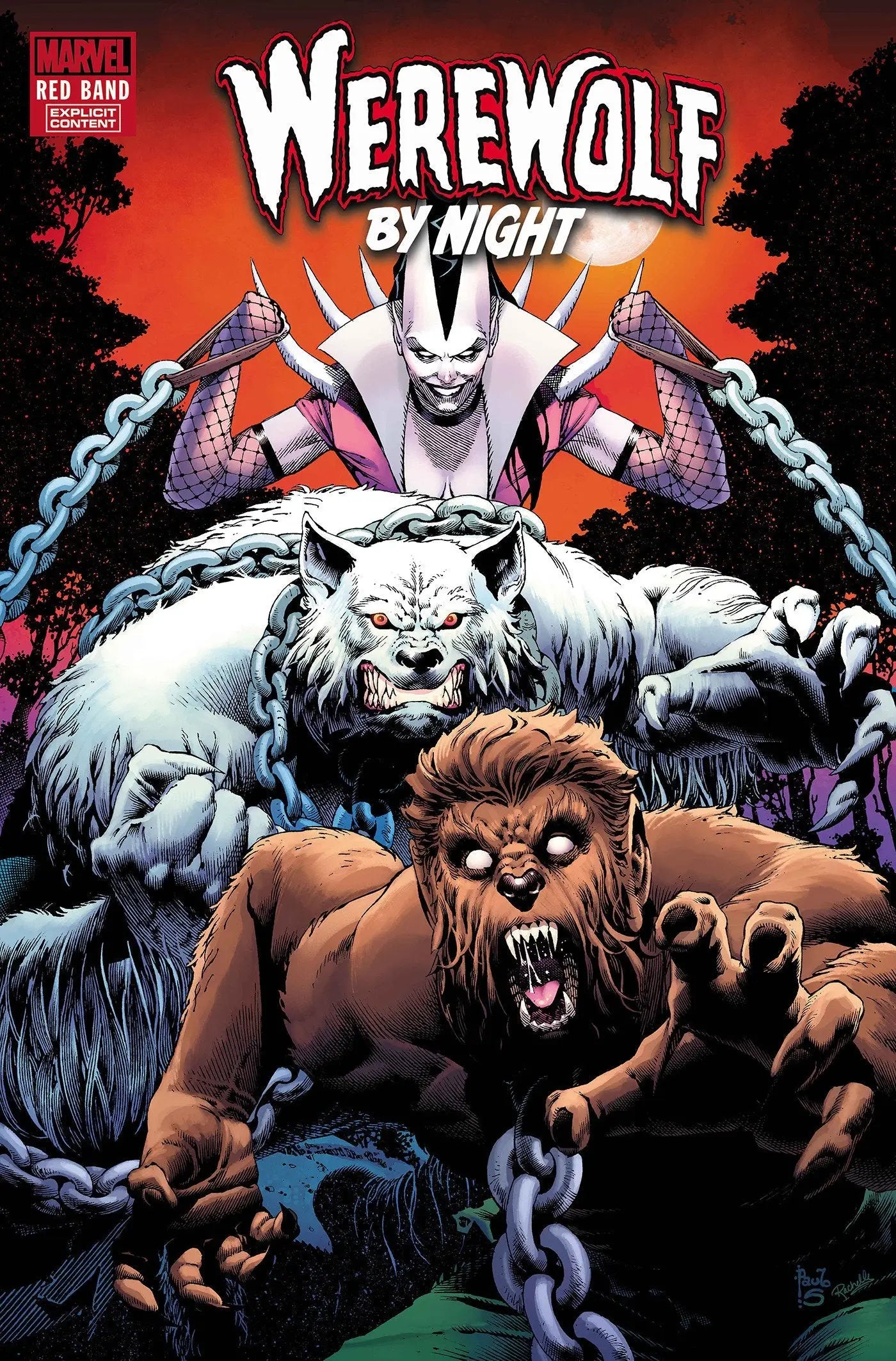 Night Red Band comic book cover featuring werewolves and a villain, Siqueira Variant Polybagged