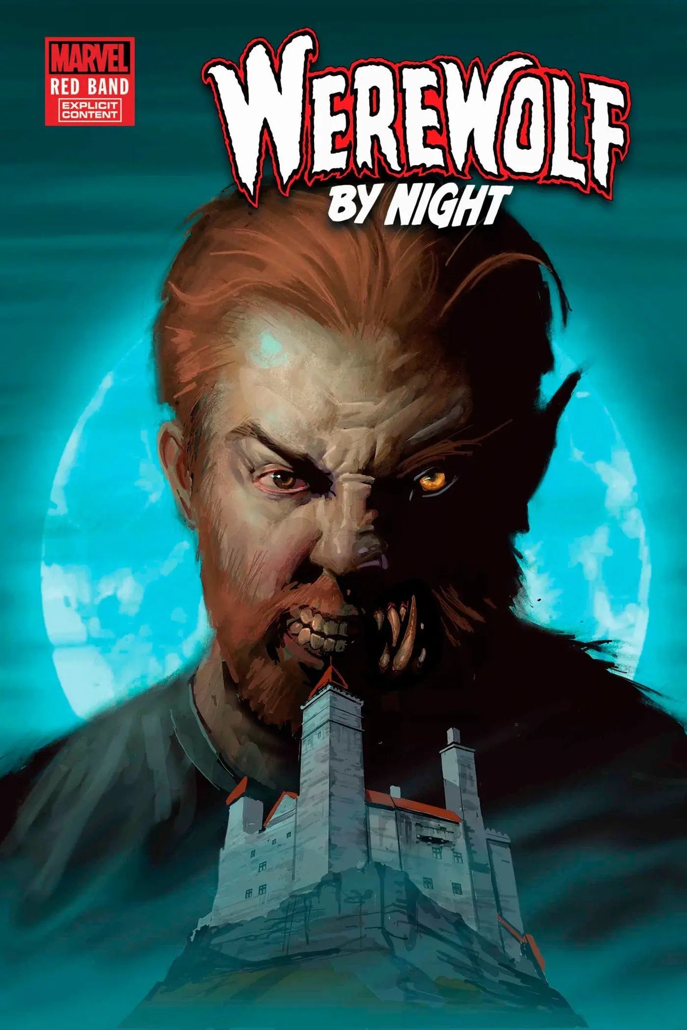 Werewolf By Night Red Band comic book cover featuring a night red werewolf illustration