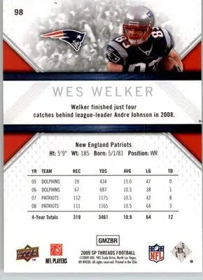 Wes Welker - 2009 SP Threads - #98 - Football - Football Card Single