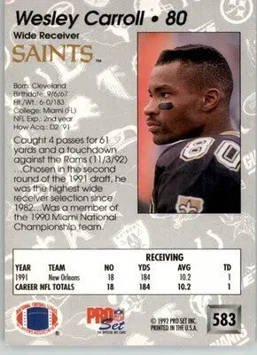 Wesley Carroll - 1992 Pro Set - #583 - Football - Football Card Single