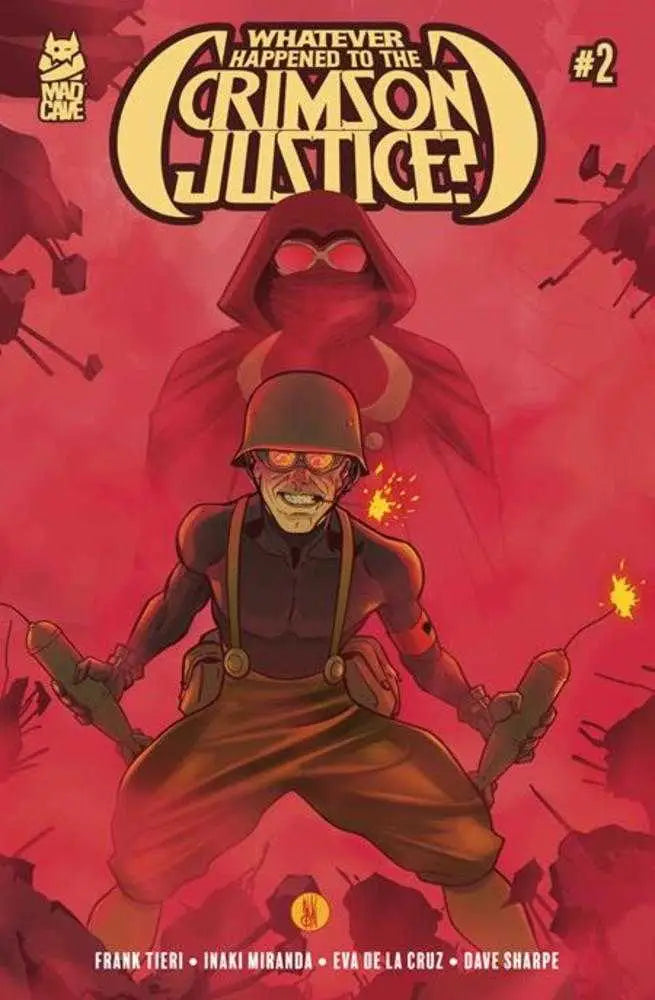 Comic book cover of Crimson Justice featuring a masked figure and soldier with lit dynamite