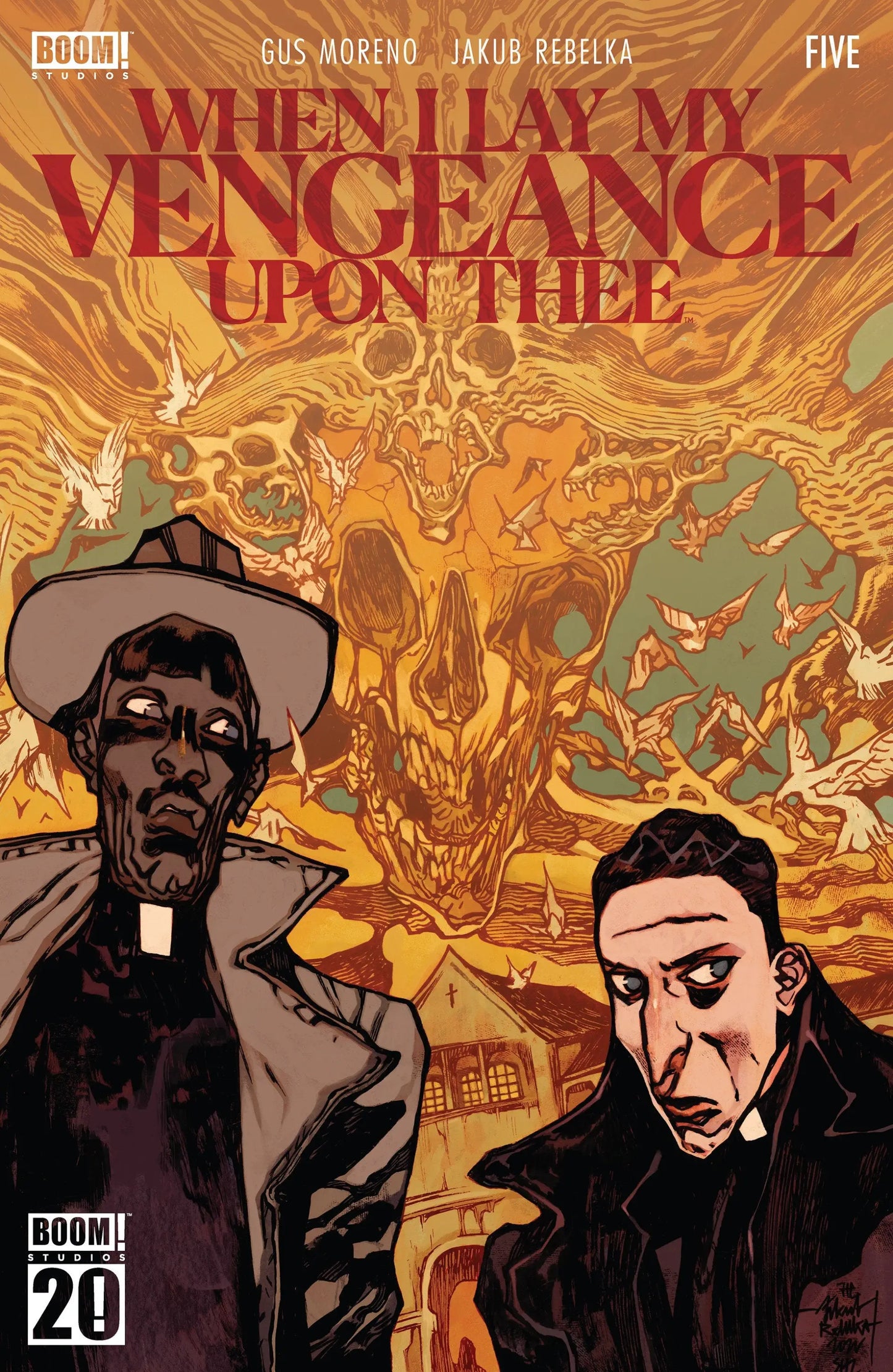 Comic book cover for When I Lay My Vengeance Upon Thee #5 featuring main dressed Rebelka and Father Stygian