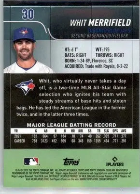 Whit Merrifield - 2022 Stadium Club Chrome - #30 - Baseball - Baseball Card Single
