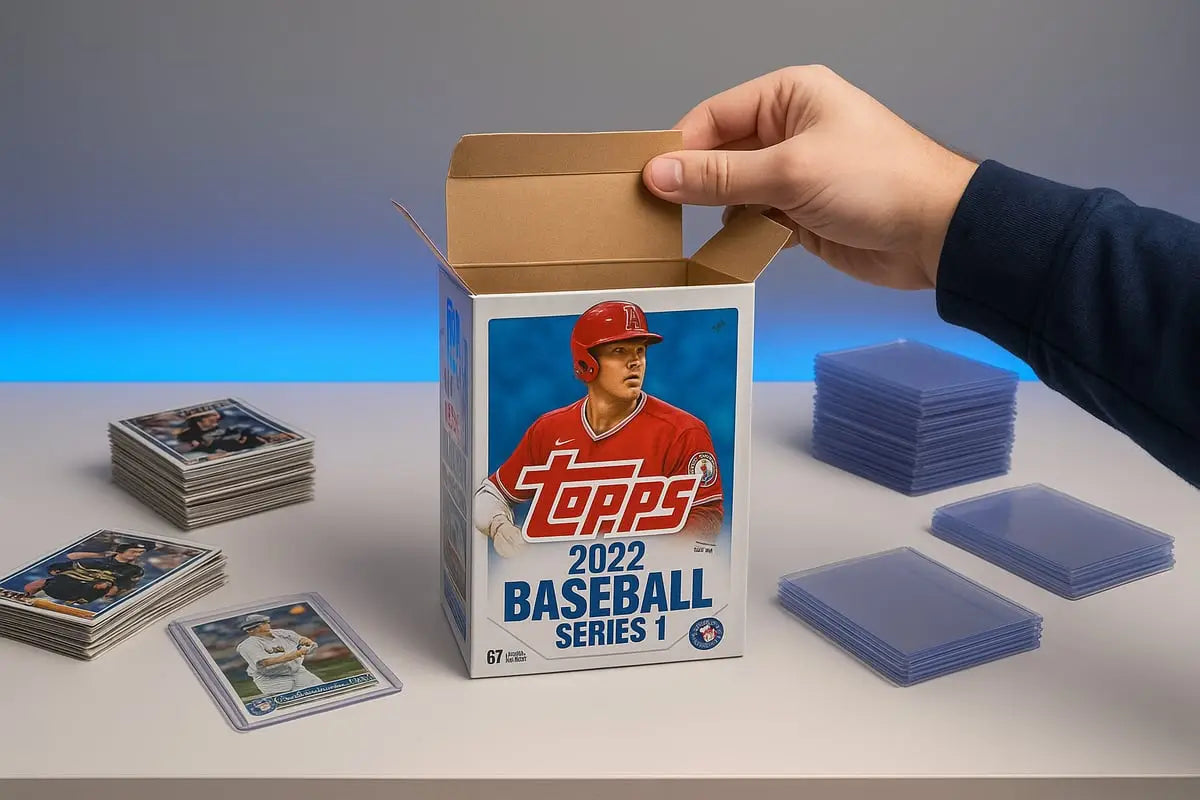 White Topps hobby box with red-uniformed baseball player branding