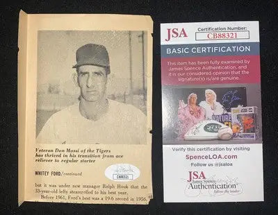 Signed Don Mossi baseball card with JSA certification in Whitey Ford signed product
