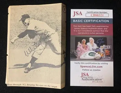Whitey Ford signed newspaper article clipping with JSA certification for collectors