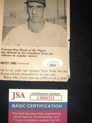 Whitey Ford Signed Newspaper Article Picture Clipping Auto JSA NY Yankees memorabilia