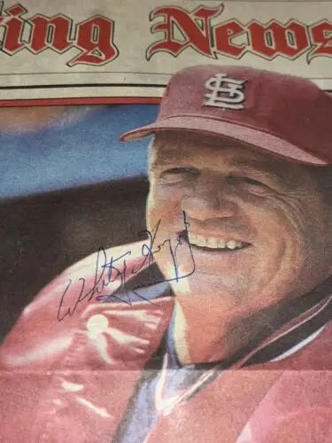Autographed Whitey Herzog portrait from Sporting News featuring St. Louis Cardinals collectible