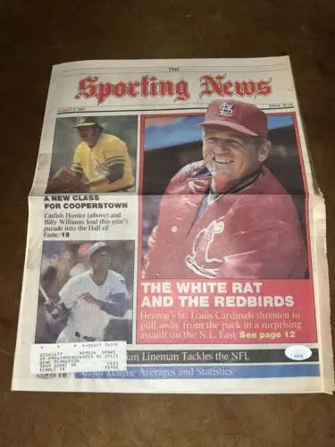 Folded Sporting News newspaper featuring Whitey Herzog and the St. Louis Cardinals cover