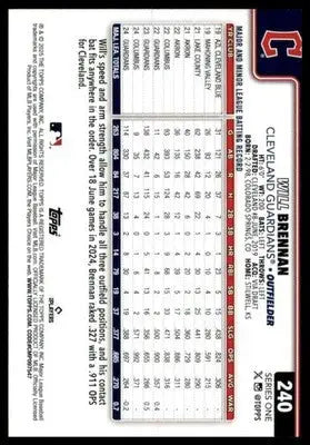 Will Brennan 2025 Topps #240 Cleveland Guardians - Baseball Card Single