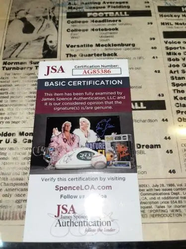 JSA authentication card for Will Clark Bobby Witt Cory Snyder Sporting News July 1986 Olympics