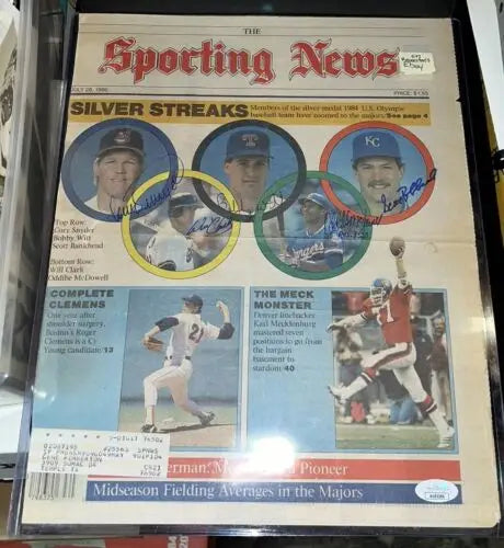 Framed Sporting News newspaper featuring Bobby Witt and Cory Snyder, July 28, 1986
