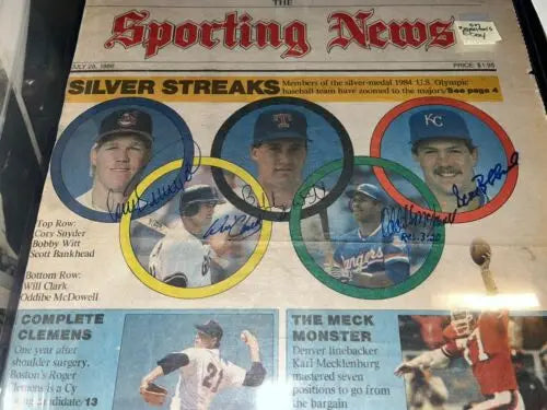 Signed Sporting News cover featuring Cory Snyder, Bobby Witt, and 1984 Olympic baseball team